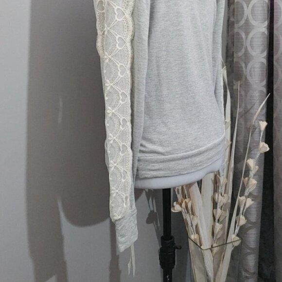 NWT FLORA NIKROOZ gray lace loungewear hoodie sweatshirt - Picture 4 of 16